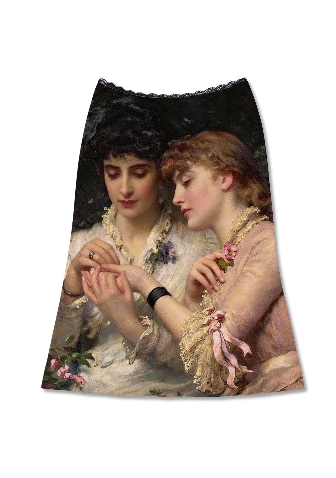 Vintage Victorian Women Art Pride Y2K Print Midi Skirt Cherrykitten