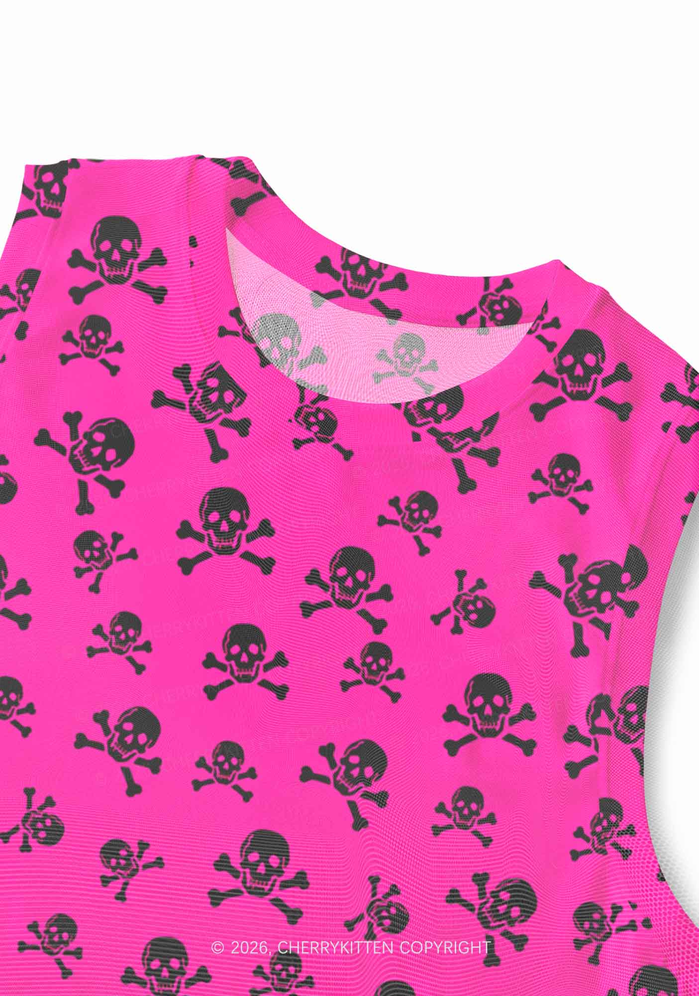 Hot Pink Skulls Y2K Mesh Muscle Tank Cherrykitten