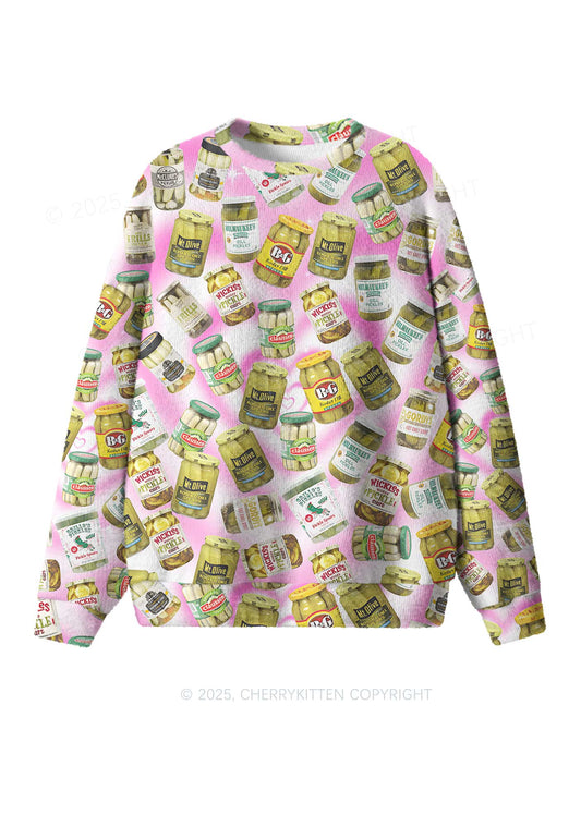 Yellow Canned Pickles Y2K Christmas Knit Sweatshirt Cherrykitten