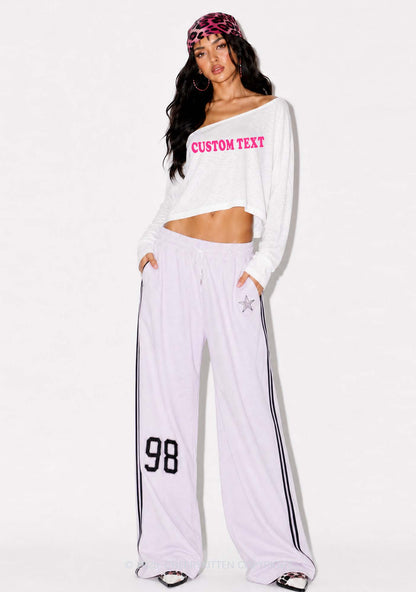 Custom Text Y2K Off Shoulder Long Sleeve Crop Top Cherrykitten