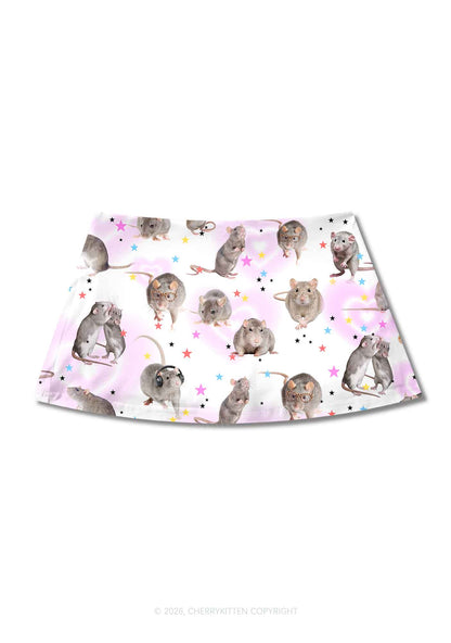 Cute Rats Y2K Print Mini Skirt Cherrykitten