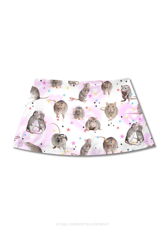 Cute Rats Y2K Print Mini Skirt Cherrykitten