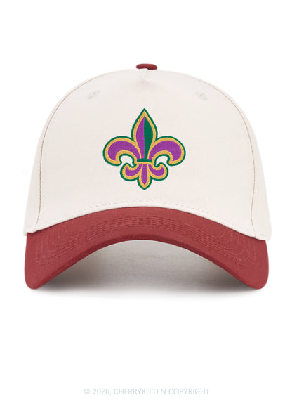 Embroidered Mardi Gras Fleur De Lis Y2K Color Block Baseball Cap Cherrykitten