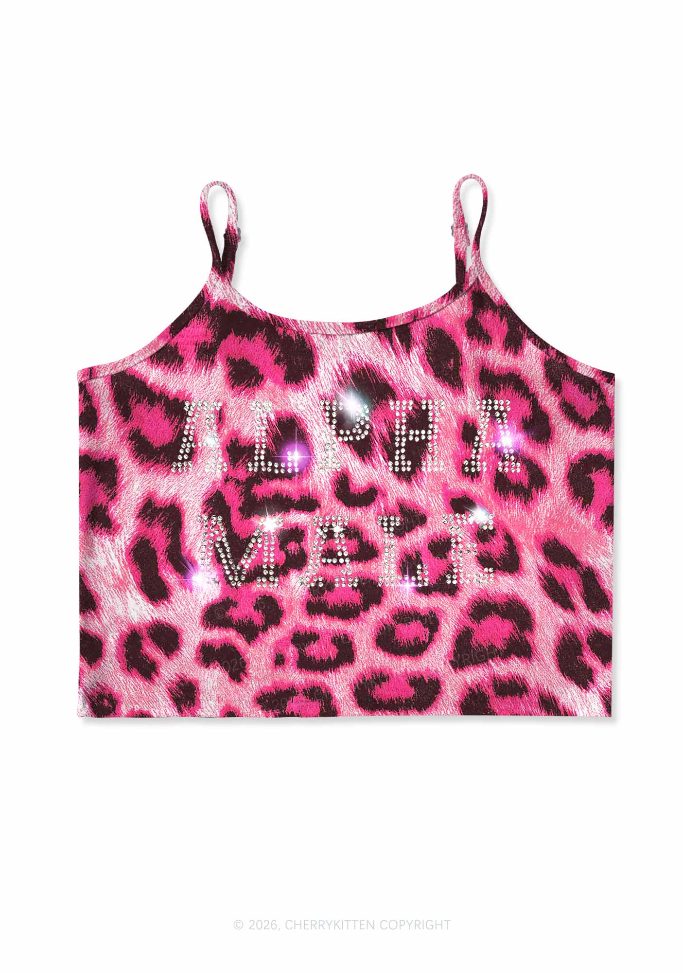 Rhinestone Alpha Male Y2K Pink Leopard Print Cami Crop Top Cherrykitten