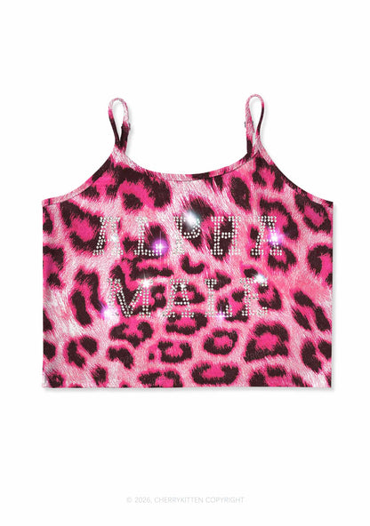 Rhinestone Alpha Male Y2K Pink Leopard Print Cami Crop Top Cherrykitten