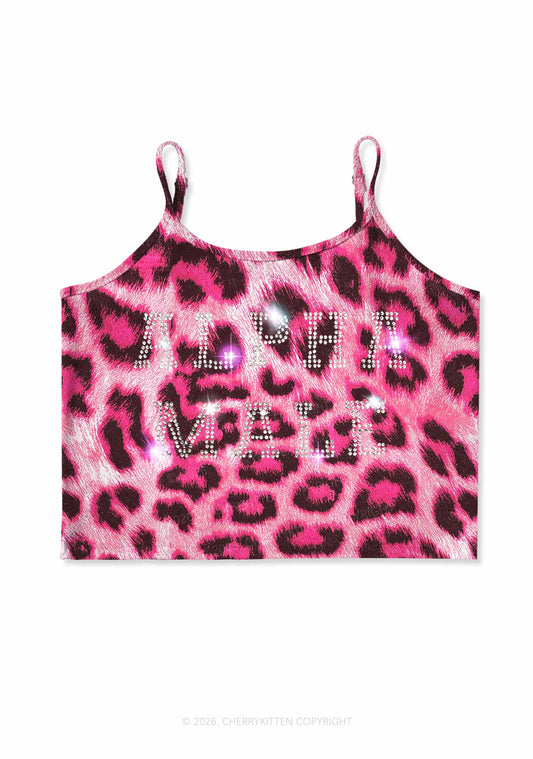 Rhinestone Alpha Male Y2K Pink Leopard Print Cami Crop Top Cherrykitten