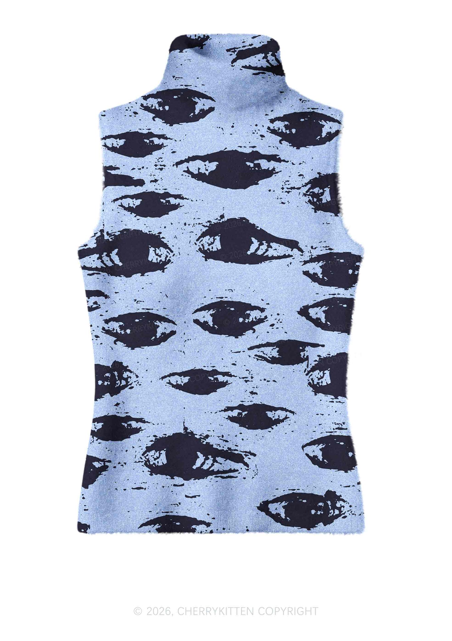 Eyes In The Blue Y2K Knit Turtleneck Tank Top Cherrykitten