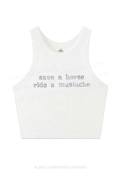 Rhinestone Ride A Mustache Y2K Crop Tank Top Cherrykitten