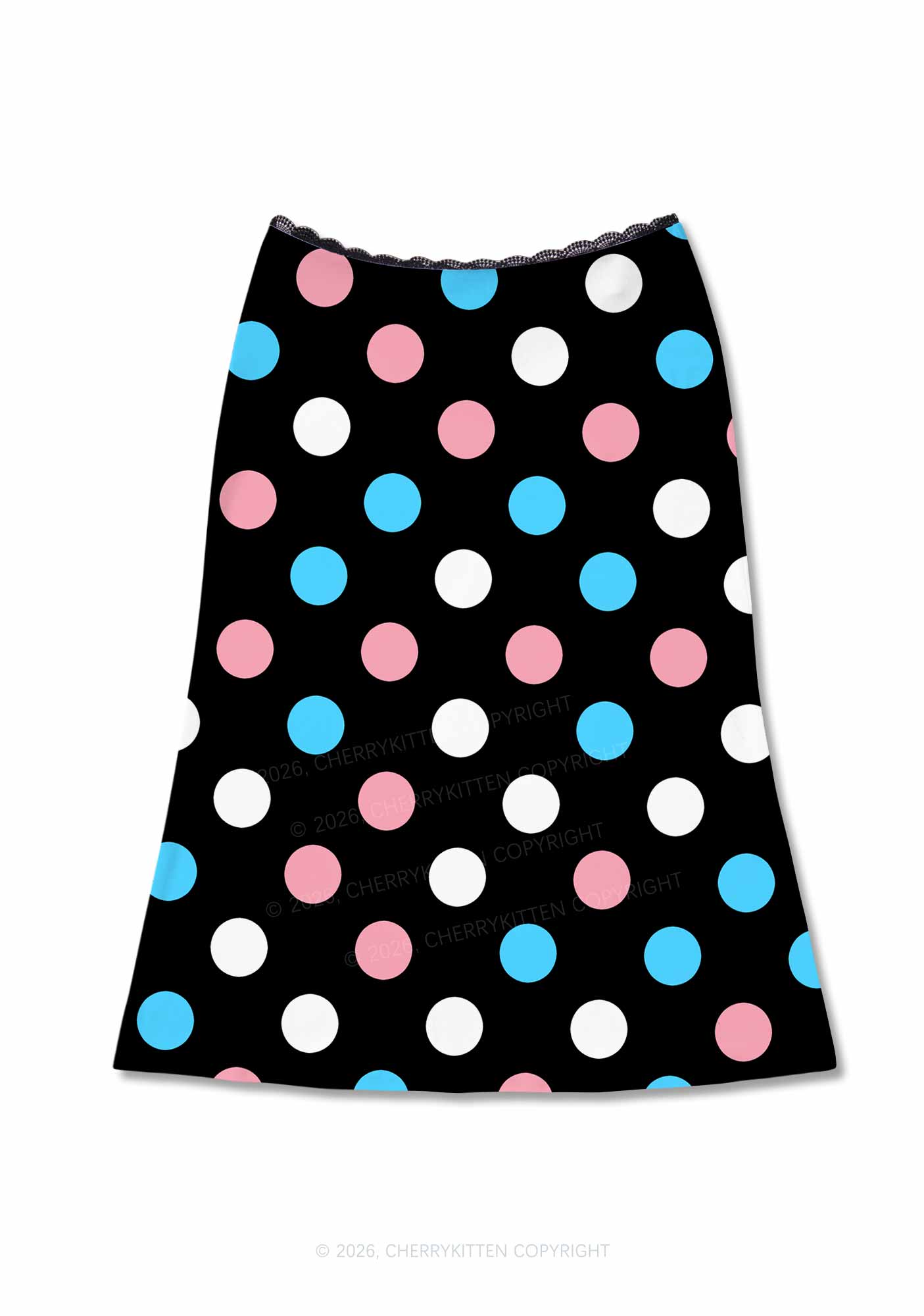 Trans Dots On Black Pride Y2K Print Midi Skirt Cherrykitten
