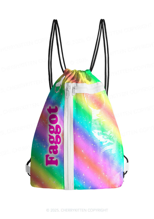 Rainbow Slide Faggot Pride Y2K Drawstring Itabag Backpack Cherrykitten
