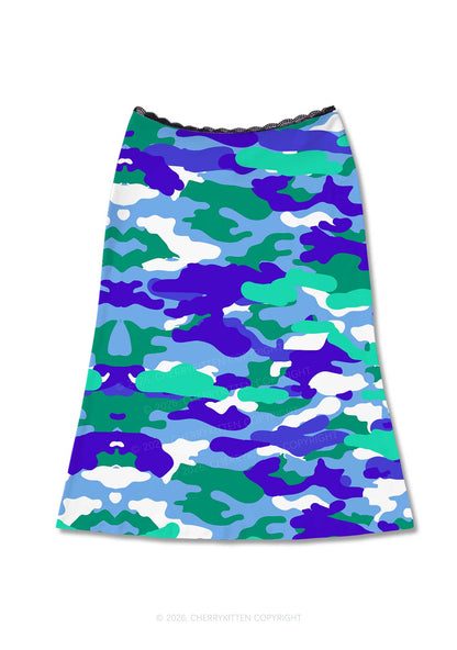 Gay Camouflage Pride Y2K Print Midi Skirt Cherrykitten