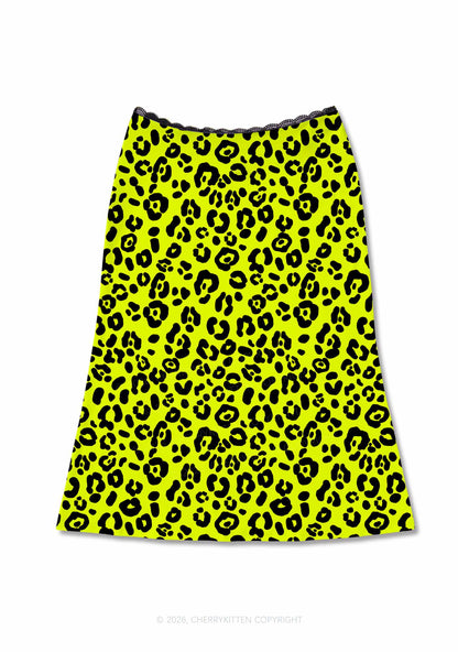 Neon Leopard Y2K Print Midi Skirt Cherrykitten