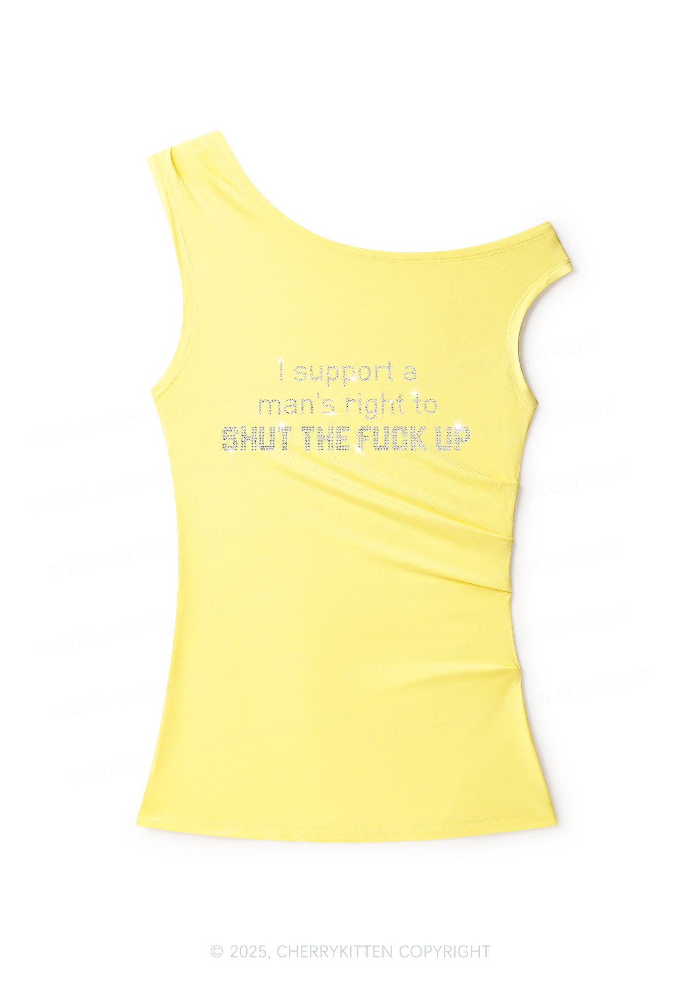 Rhinestone I Support A Mans Right Y2K Off Shoulder Tank Top Cherrykitten
