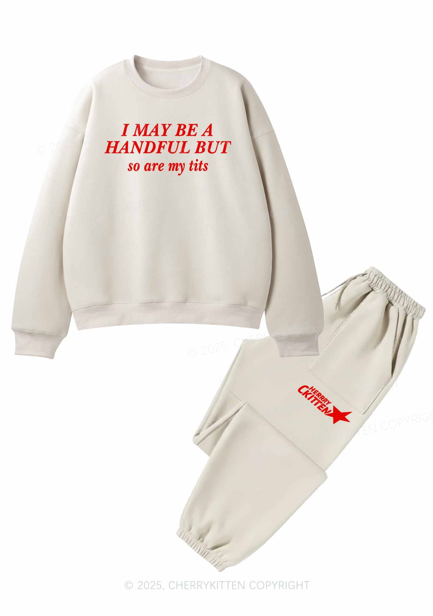 I May Be A Handful Y2K Fleece Sweatshirts Set Cherrykitten