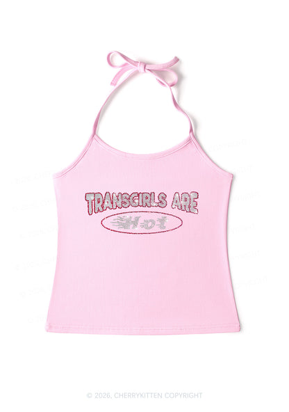 Rhinestone Transgirls Are Hot Pride Y2K Halter Neck Cami Cherrykitten