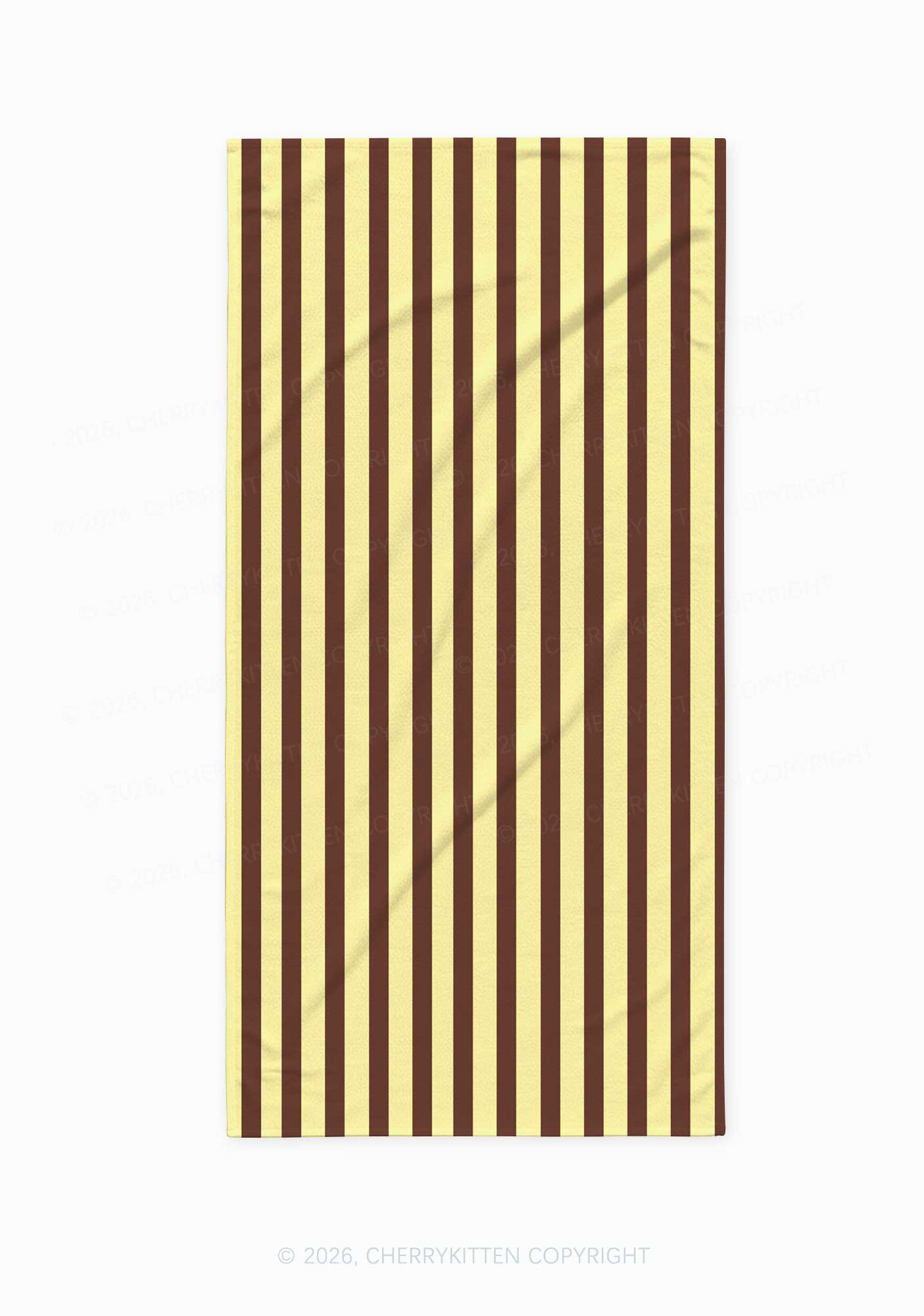 Yellow Brown Stripes Y2K Beach Towel Cherrykitten
