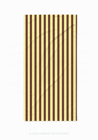 Yellow Brown Stripes Y2K Beach Towel Cherrykitten