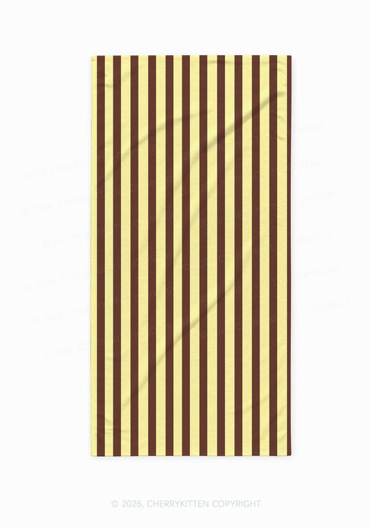Yellow Brown Stripes Y2K Beach Towel Cherrykitten