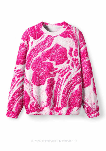 Halloween Pink Beef Texture Y2K Knit Sweatshirt Cherrykitten