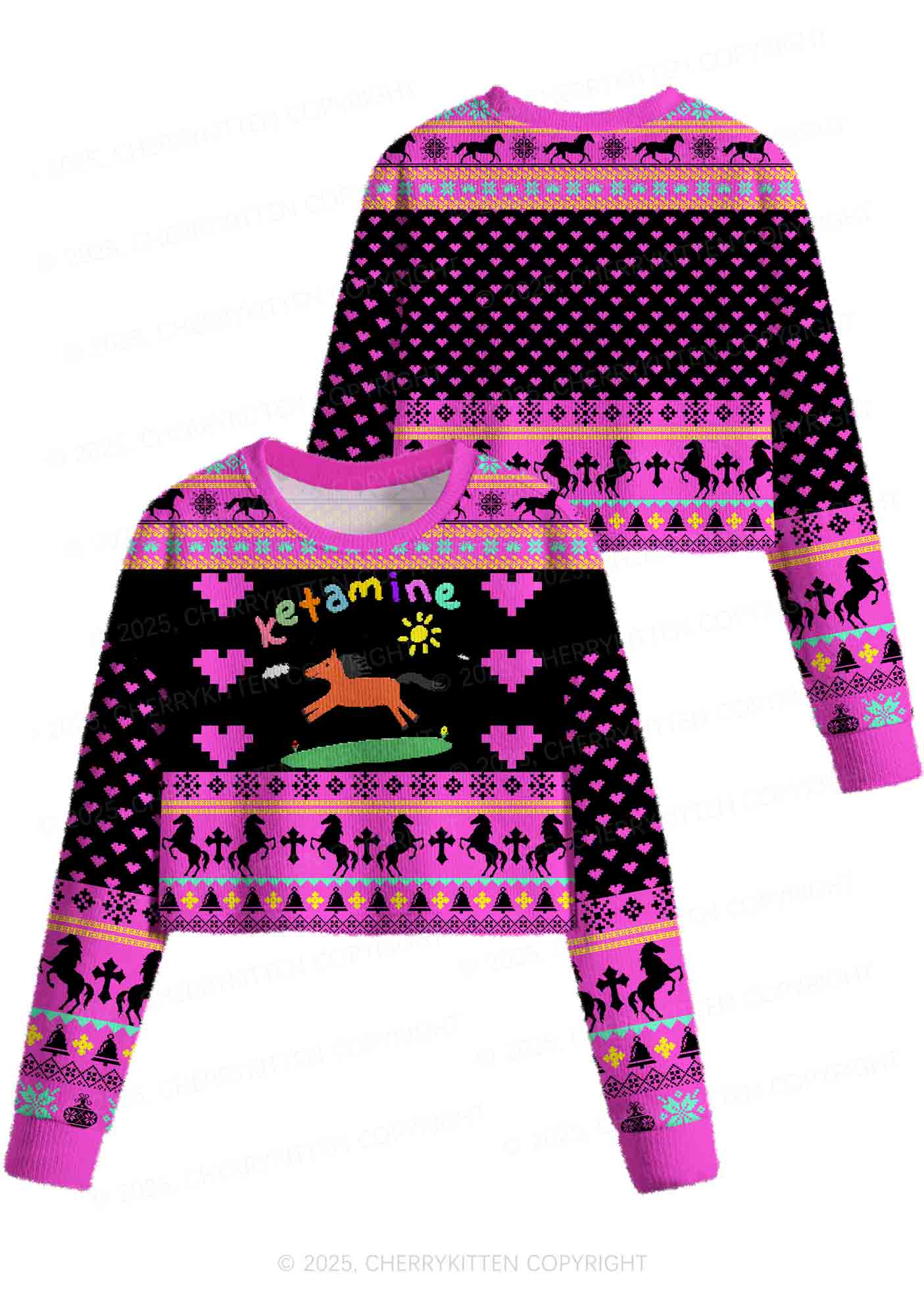 Orange Pony Y2K Christmas Crop Knit Sweatshirt Cherrykitten
