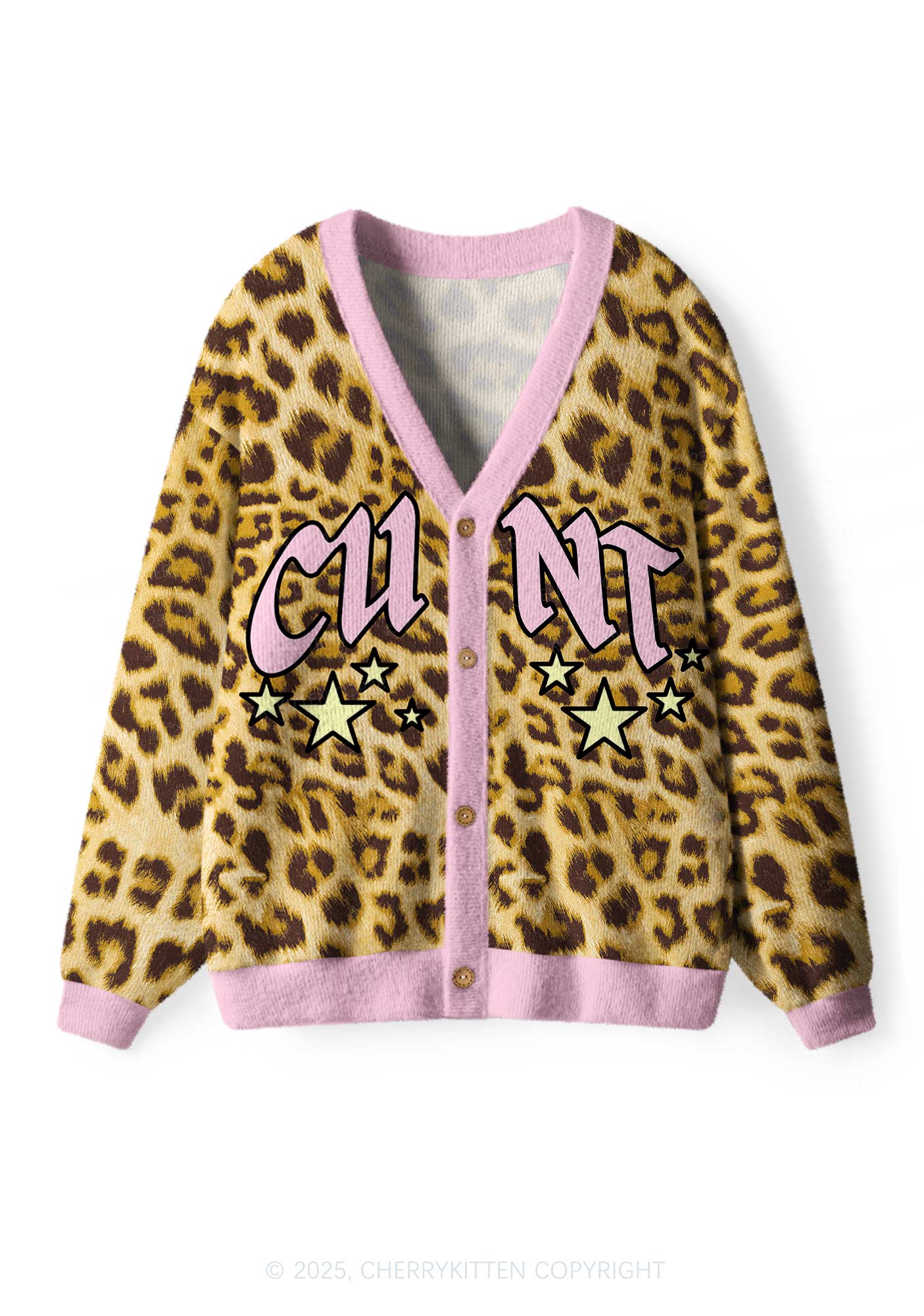 Leopard Cxxt Star Y2K Christmas Cardigan Knit Sweatshirt Cherrykitten