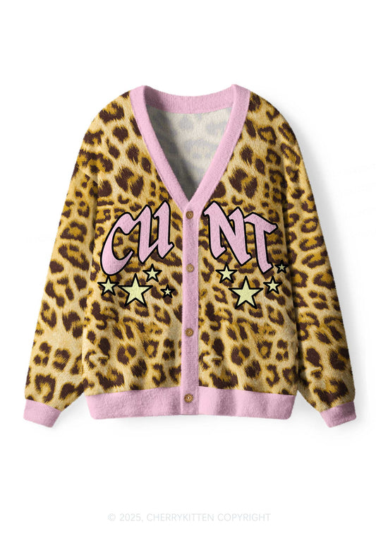 Leopard Cxxt Star Y2K Christmas Cardigan Knit Sweatshirt Cherrykitten
