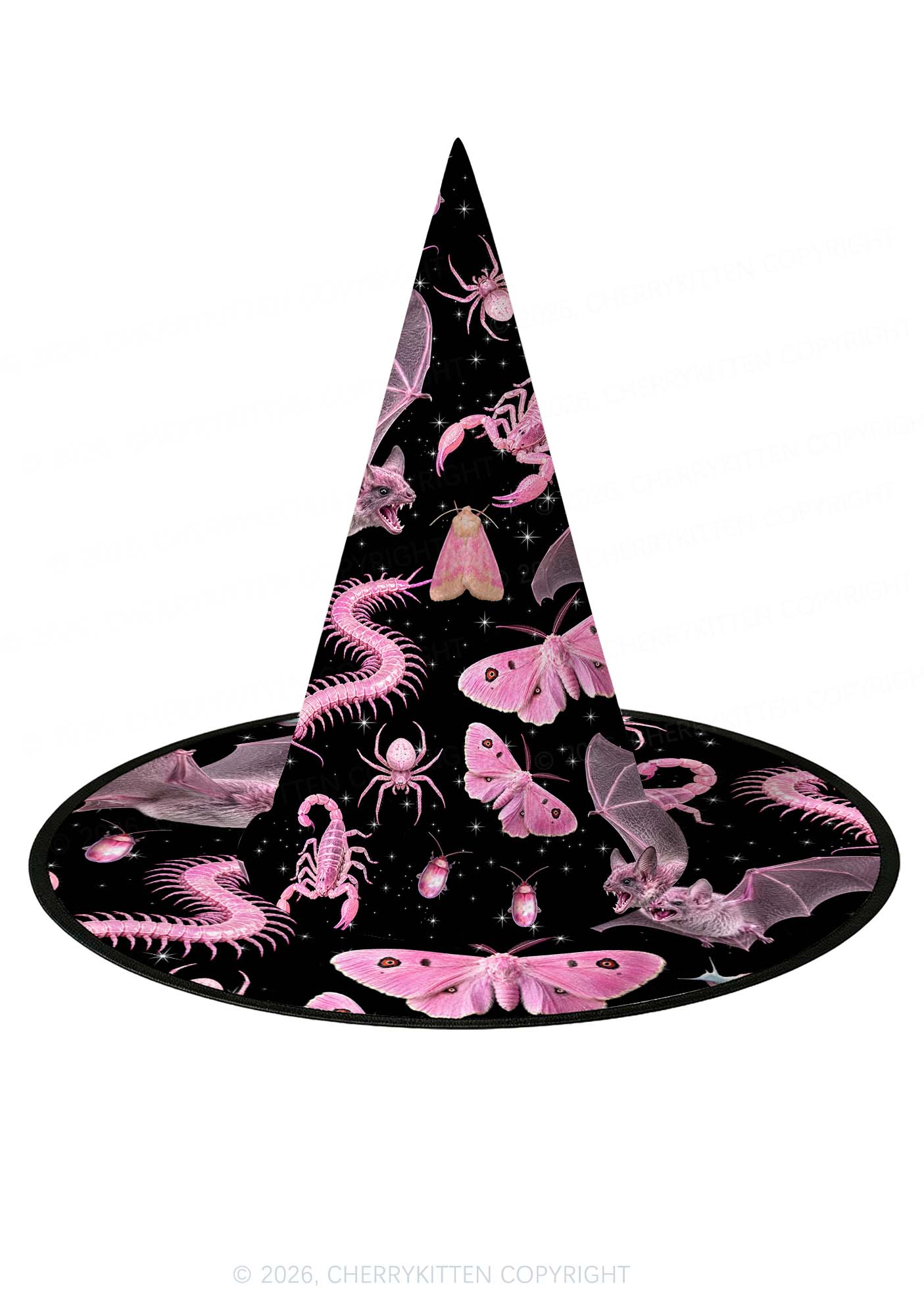 Halloween Pink Gothic Insects Y2K Print Witch Hat Cherrykitten