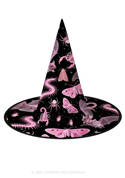 Halloween Pink Gothic Insects Y2K Print Witch Hat Cherrykitten
