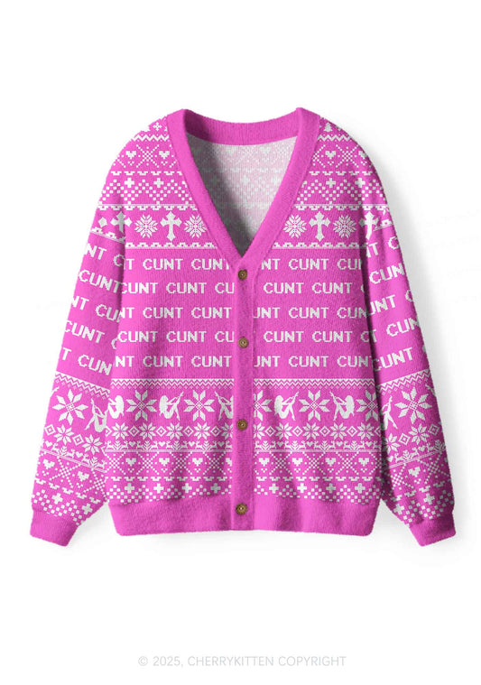 Pink Cxxt Y2K Christmas Cardigan Knit Sweatshirt Cherrykitten