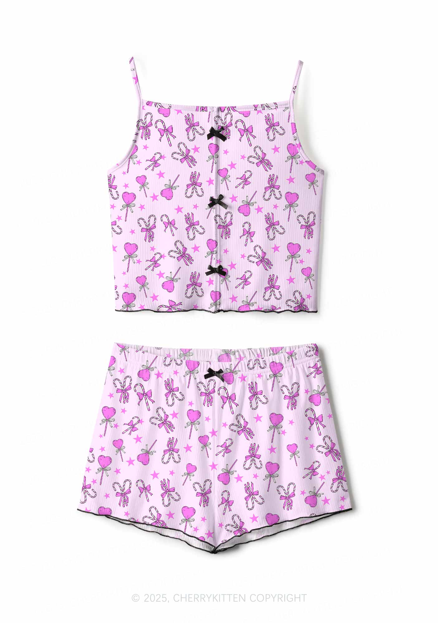 Christmas Heart Candy Y2K Print Cami Shorts Pajama Set Cherrykitten