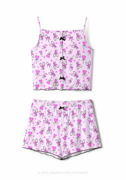 Christmas Heart Candy Y2K Print Cami Shorts Pajama Set Cherrykitten