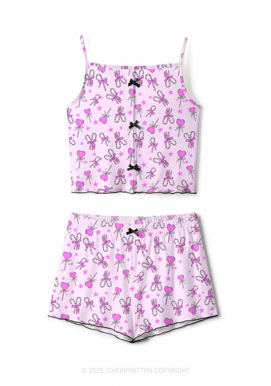 Christmas Heart Candy Y2K Print Cami Shorts Pajama Set Cherrykitten