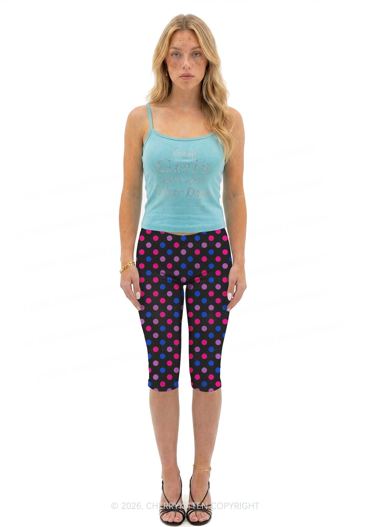 Bisexual Dots Y2K Print Capri Pants Cherrykitten