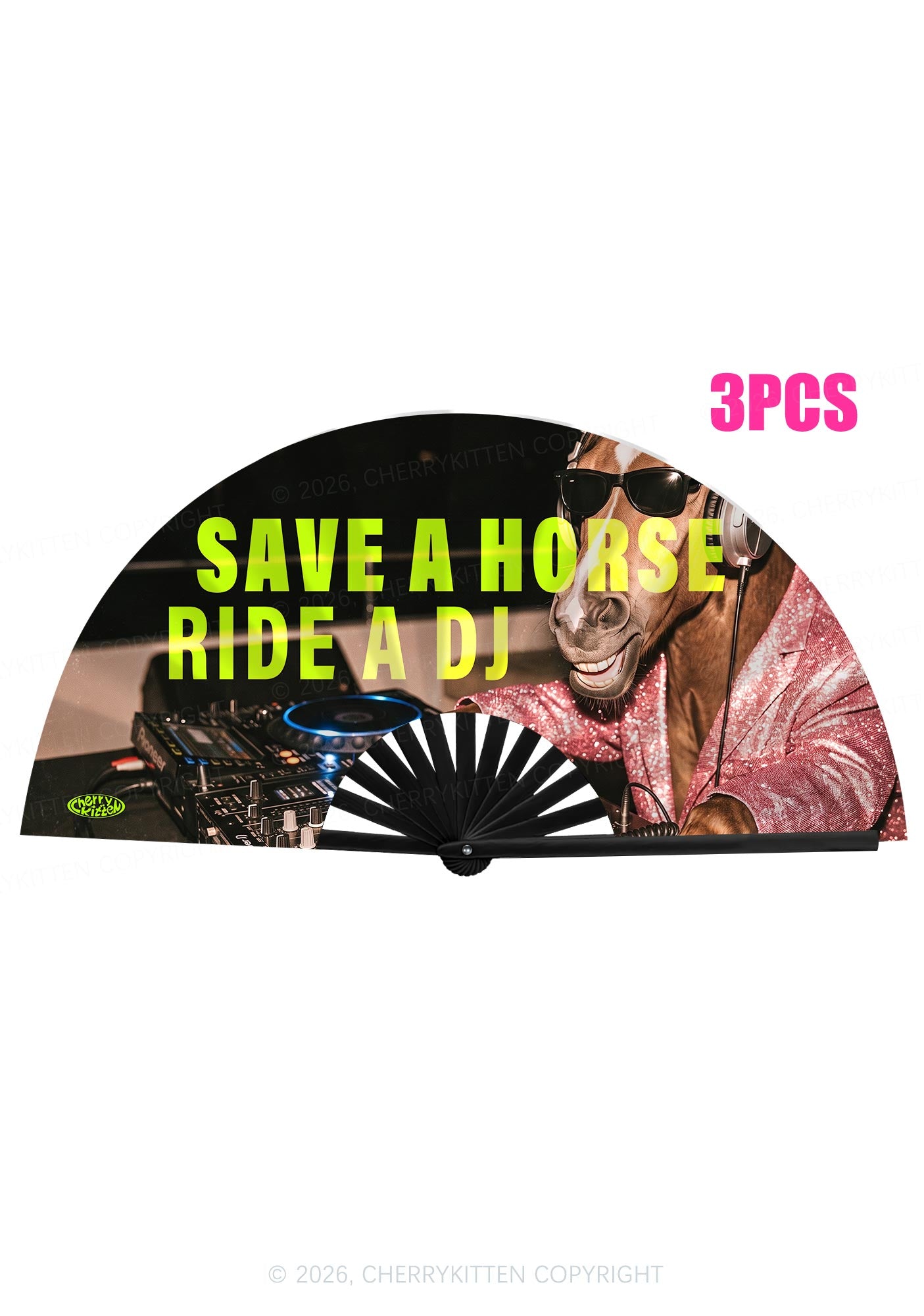 Save A Horse Ride A DJ Y2K Rave Hand Fan Cherrykitten