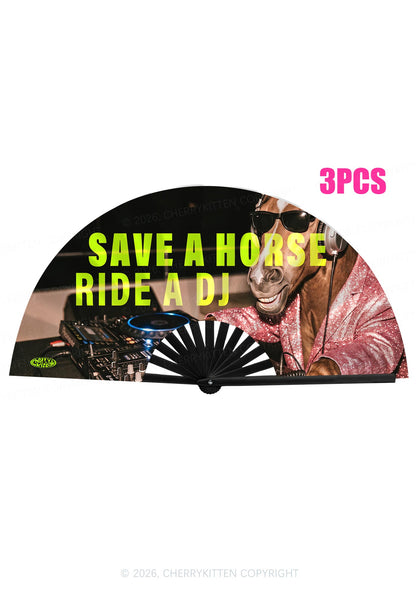 Save A Horse Ride A DJ Y2K Rave Hand Fan Cherrykitten