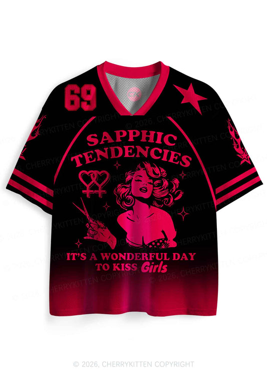 Sapphic Tendencies Kiss Girls Pride Y2K Sport Jersey Shirts Cherrykitten