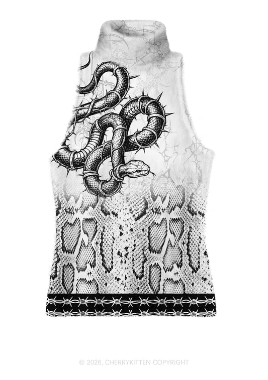Halloween White Thorn Wrapped Snake Y2K Knit Turtleneck Tank Top Cherrykitten