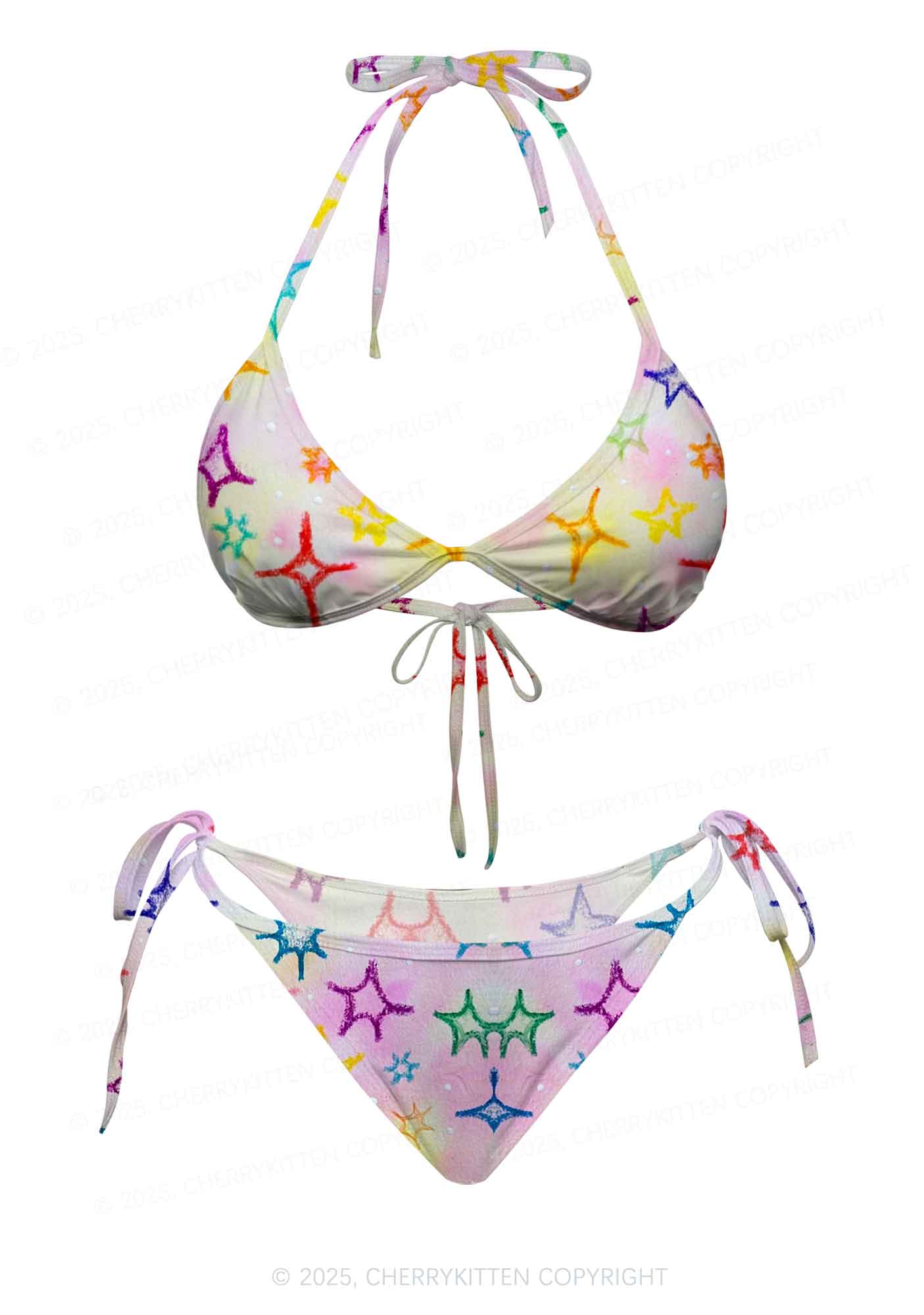 Rainbow Starburst Y2K Print Bikini Set Cherrykitten
