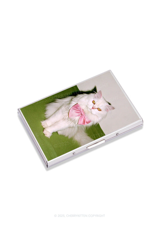 Pink Bow Cat Y2K Mirror Cigarette Case Cherrykitten