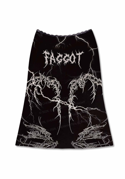 Black Gothic Faggot Pride Y2K Print Midi Skirt Cherrykitten