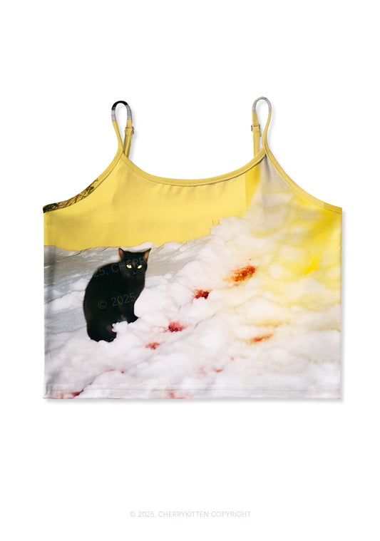 Snow Cat Y2K Print Cami Crop Top Cherrykitten