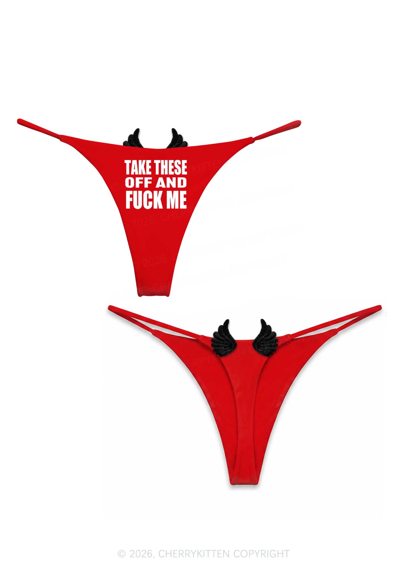 Take Off Fxxk Me Y2K Bikini String Thong With Black Wings Cherrykitten