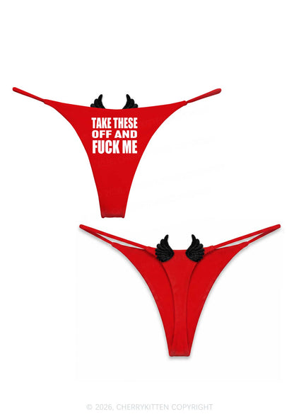 Take Off Fxxk Me Y2K Bikini String Thong With Black Wings Cherrykitten