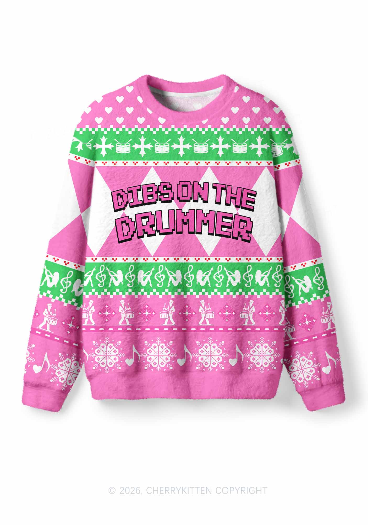 Dibs On The Drummer Y2K Christmas Knit Sweatshirt Cherrykitten