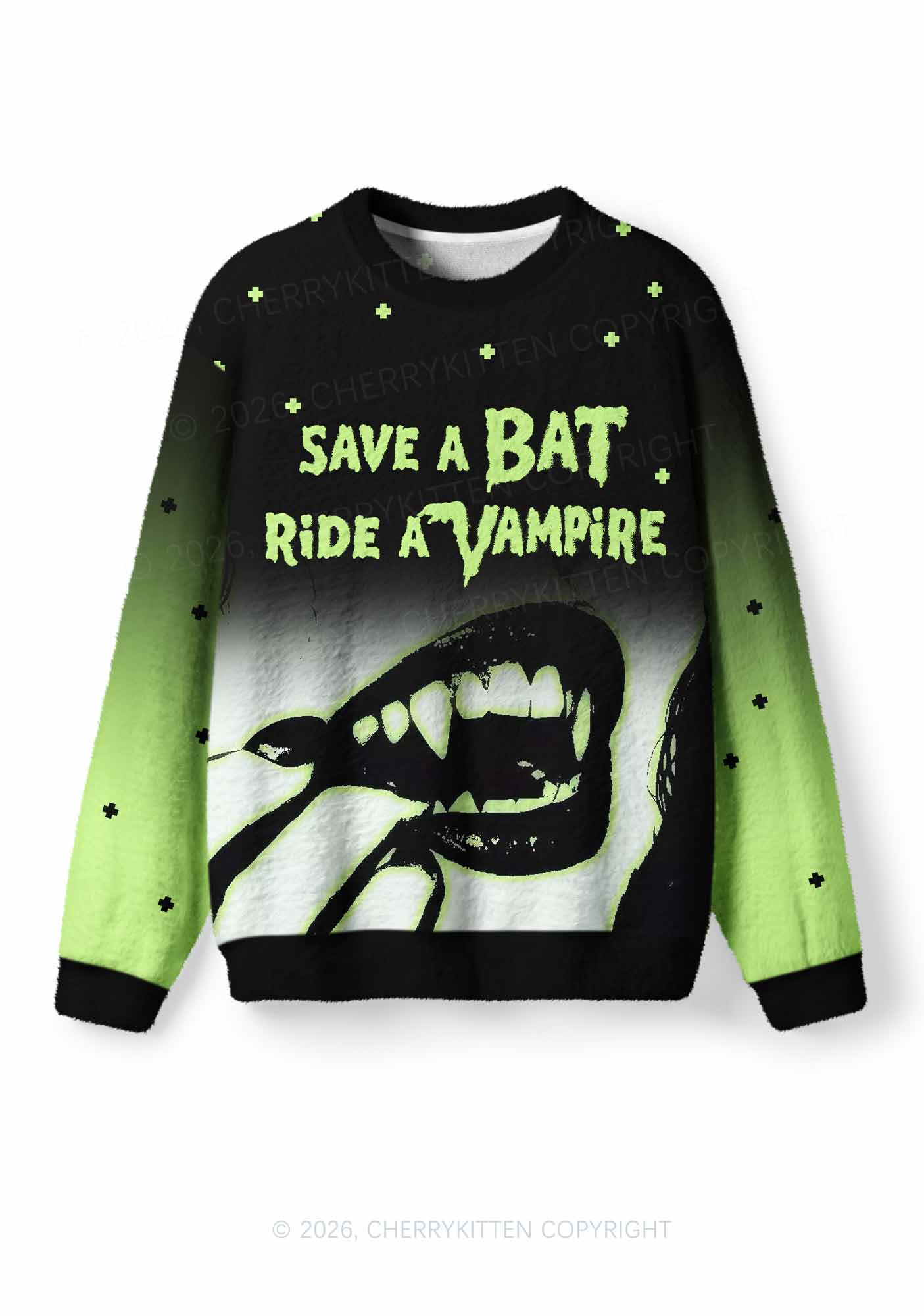 Halloween Ride A Vampire Y2K Knit Sweatshirt Cherrykitten