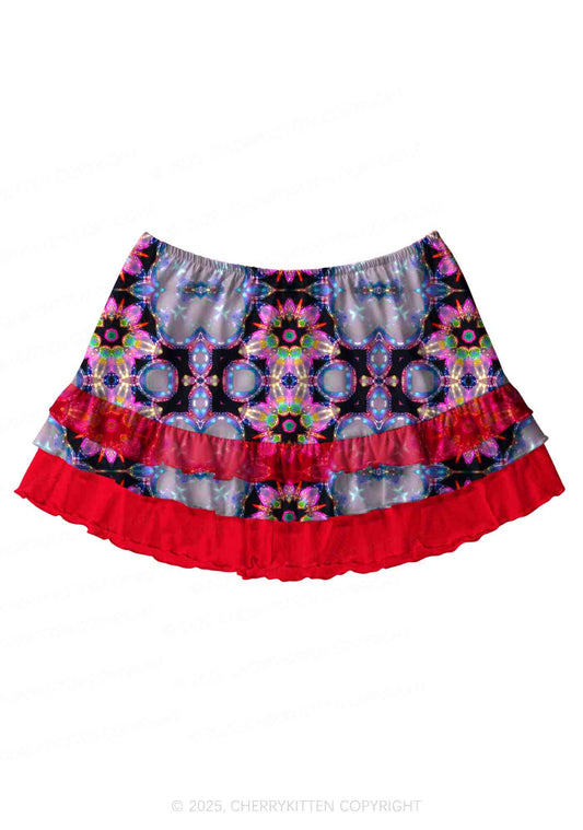 Rainbow Glow Y2K Print Mini Layered Skirt Cherrykitten