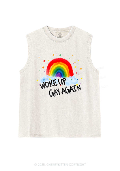 Woke Up Gay Again Y2K Washed Muscle Tank Cherrykitten
