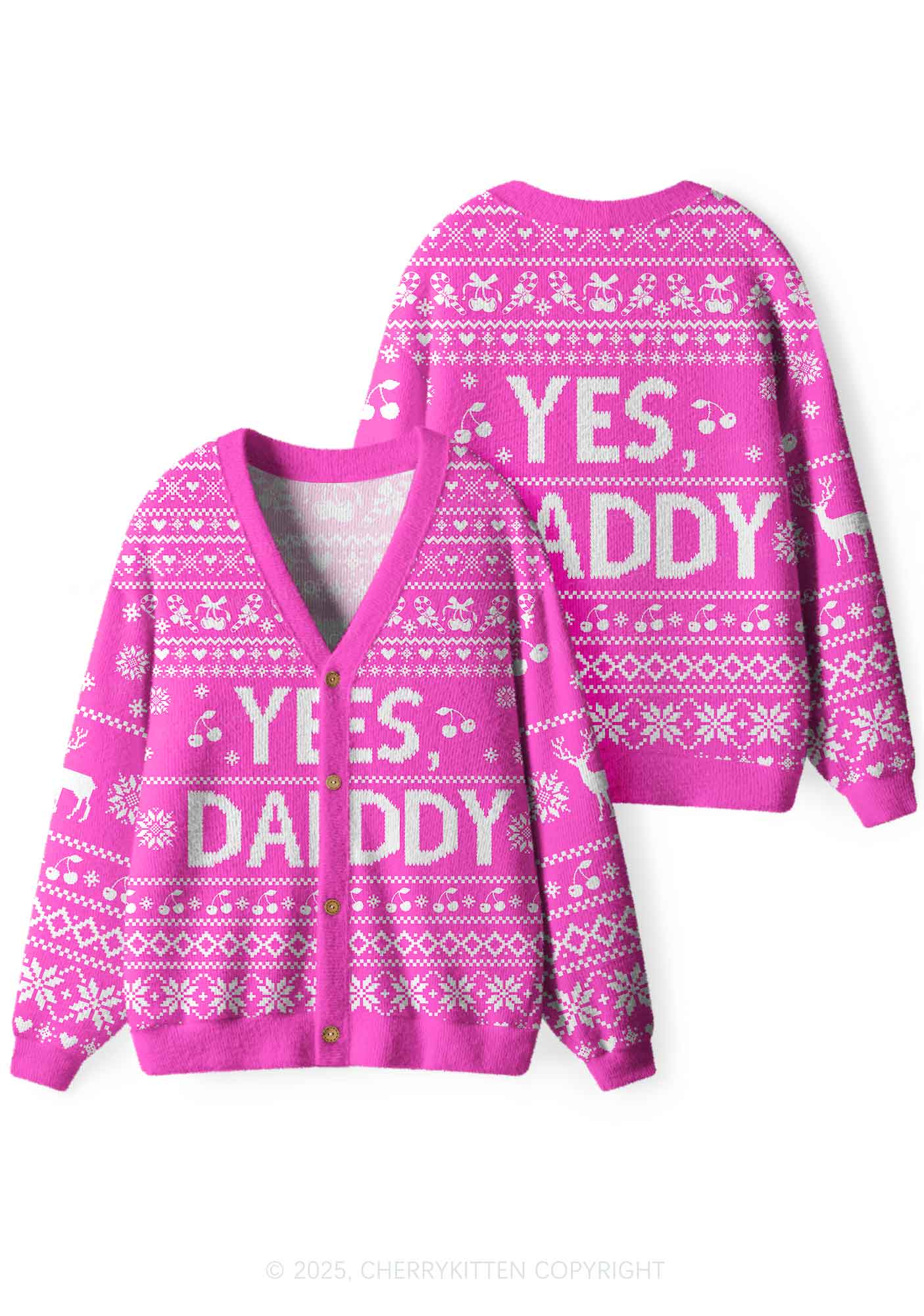 Yes Daddy Y2K Christmas Cardigan Knit Sweatshirt Cherrykitten