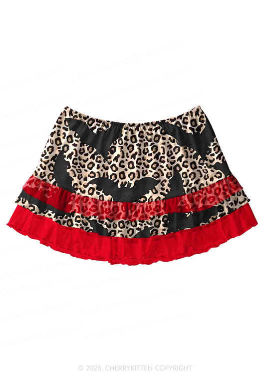 Bat Leopard Y2K Print Mini Layered Skirt Cherrykitten