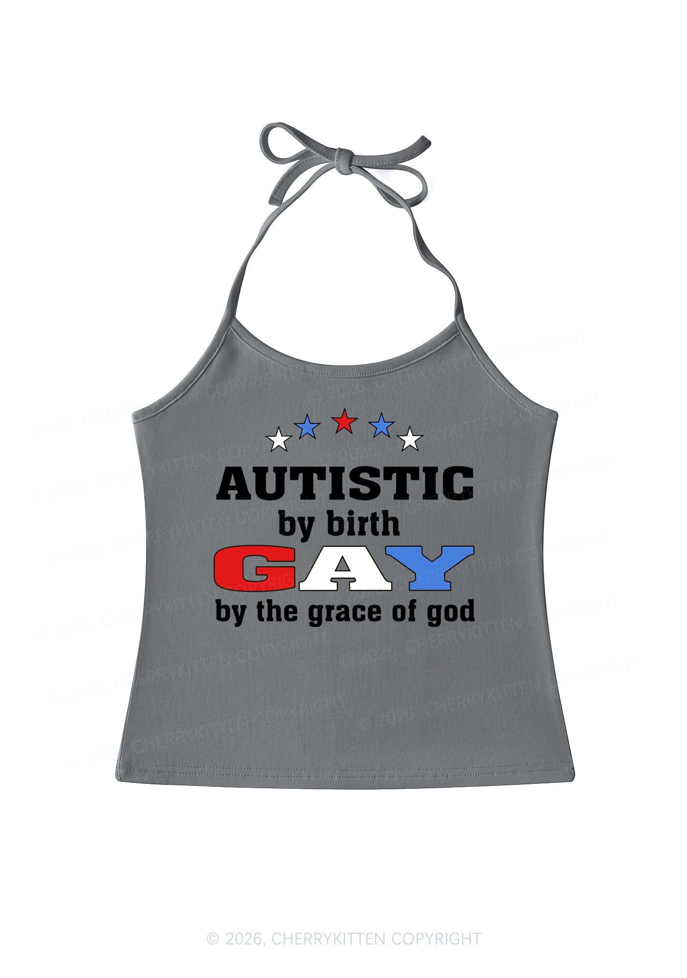 Autistic By Birth Gay Pride Y2K Halter Neck Cami Cherrykitten